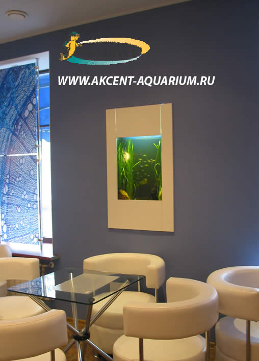 Акцент-аквариум,аквариум 80 литров встроенный в стену,кафе
